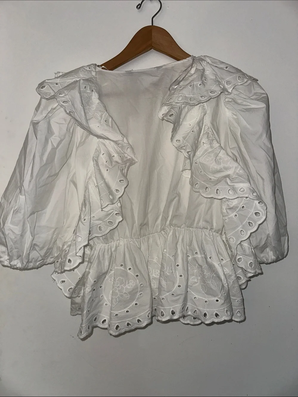 ZARA White Eyelet Ruffle Peplum Blouse